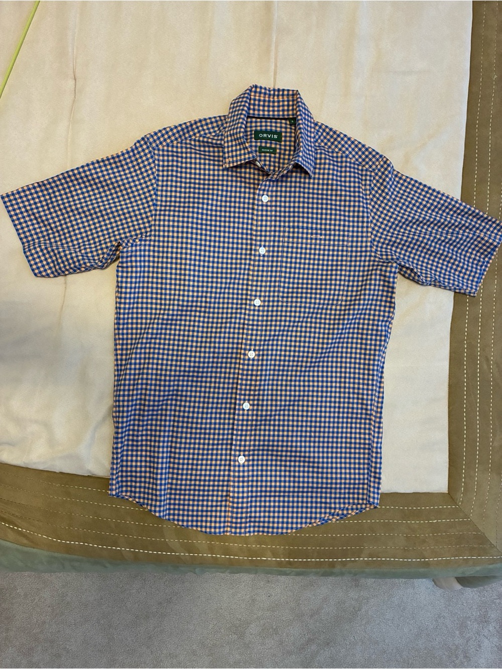 Orvis Blue and White Gingham Short-Sleeve Button-Down Shirt